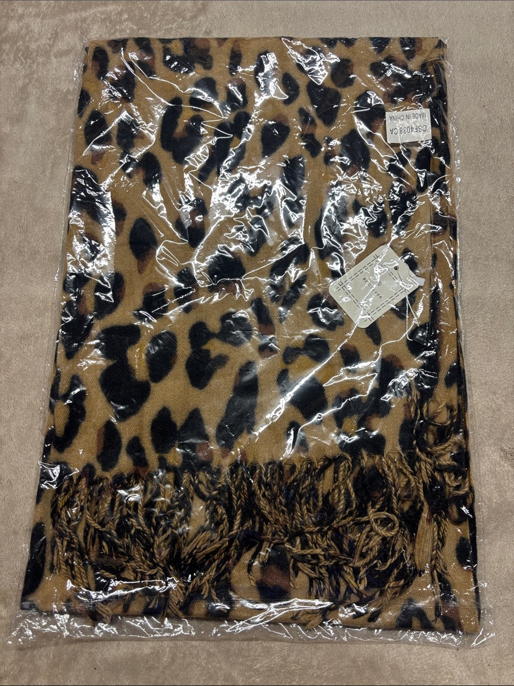 Leopard Print Fringe Wrap Scarf - Brown/Black